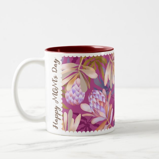 Caneca De Café Em Dois Tons Flores Selvagens Protea Magenta (Esquerda)