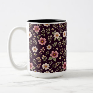 Caneca De Café Em Dois Tons Flores Selvagens Românticas