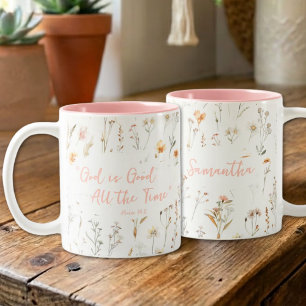 Caneca De Café Em Dois Tons Flores Silvestres Aquarela Deus É Bom Inspirador
