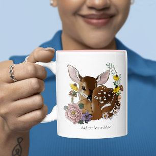 Caneca De Café Em Dois Tons Flores Silvestres Fofas Corça Azul Bebê Deer Flore