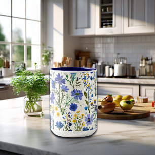 Caneca De Café Em Dois Tons Flores silvestres Russas do Jardim Azul