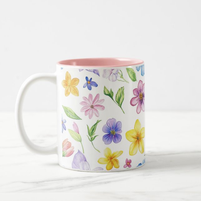 Caneca De Café Em Dois Tons Flores Sublimação do Padrão Floral- 95651 (Esquerda)
