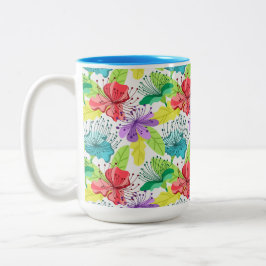 Caneca De Café Em Dois Tons Flores tropicais, padrão sem costura