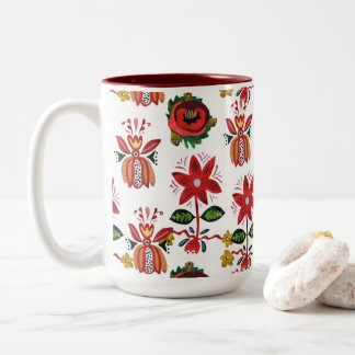 Caneca De Café Em Dois Tons Flores Ucranianas Decorativas
