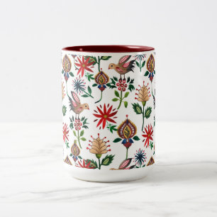 Caneca De Café Em Dois Tons Flores Ucranianas Decorativas