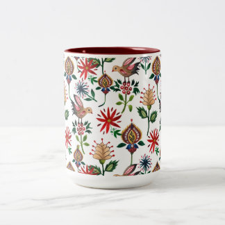 Caneca De Café Em Dois Tons Flores Ucranianas Decorativas