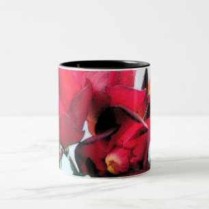 Caneca De Café Em Dois Tons Flores Vermelhas