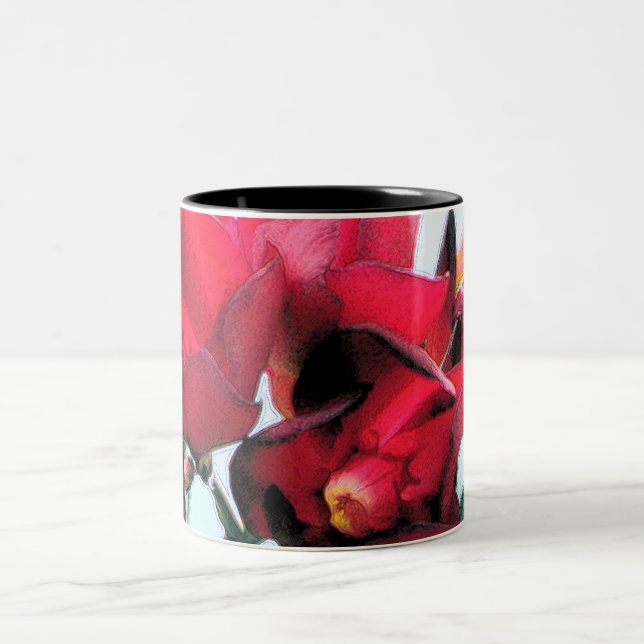 Caneca De Café Em Dois Tons Flores Vermelhas (Centro)
