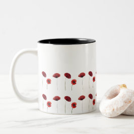 Caneca De Café Em Dois Tons Flores Vermelhas Flores