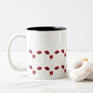 Caneca De Café Em Dois Tons Flores Vermelhas Flores