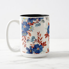 Caneca De Café Em Dois Tons Flores Vibrantes de Aquarela