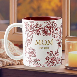 Caneca De Café Em Dois Tons Flores Vintage Toile De Jouy Vermelho Dia Das Mães