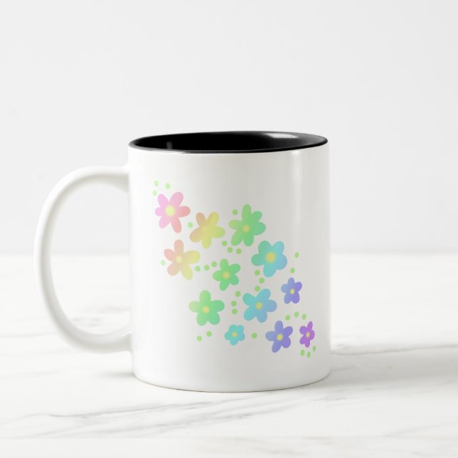 Caneca De Café Em Dois Tons Flores Whimsical Rainbow Pastel (Esquerda)