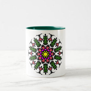 Caneca De Café Em Dois Tons Florescimento Geométrico Colorido