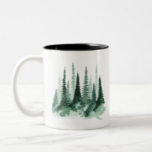 Caneca De Café Em Dois Tons floresta de pintura a aquarela