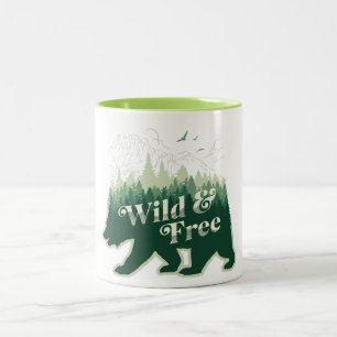 Caneca De Café Em Dois Tons Floresta de Urso Selvagem e Livre Natureza Vintage