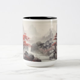 Caneca De Café Em Dois Tons Floresta e Rio Maple na Montanha