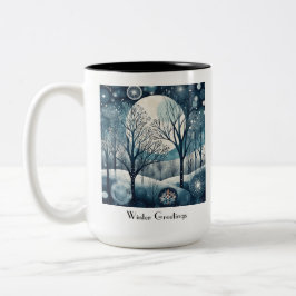 Caneca De Café Em Dois Tons Floresta Nórdica Enluarada Personalizada Noite de