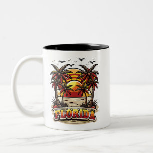 Caneca De Café Em Dois Tons Flórida Retroativa Sunset com Palmeiras