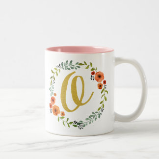 Caneca De Café Em Dois Tons Flower Botânica Monograma Dourado O Inicial
