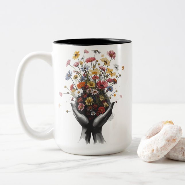 Caneca De Café Em Dois Tons Flowers (Com Donut)