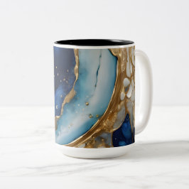Caneca De Café Em Dois Tons Fluido Abstrato Dourado-Marinho Praia