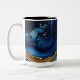 Caneca De Café Em Dois Tons Fluido Abstrato Dourado-Marinho Praia