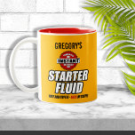 Caneca De Café Em Dois Tons Fluido de Arranque Personalizado Engraçado<br><div class="desc">Uma etiqueta engraçada de fluido de arranque com o seu nome personalizado!</div>