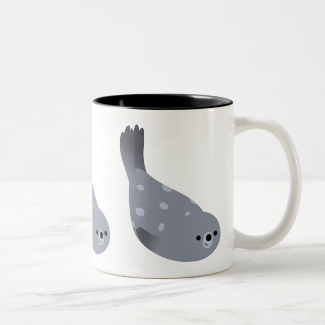 Caneca De Café Em Dois Tons Foca-harbor Cartoon de Natação Fofa (Direita)