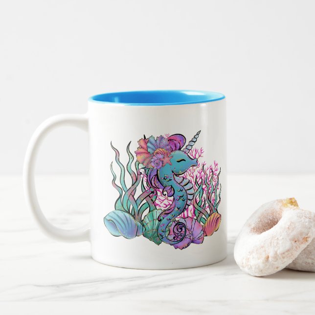 Caneca De Café Em Dois Tons fofa amante do mar adiciona monograma (Com Donut)