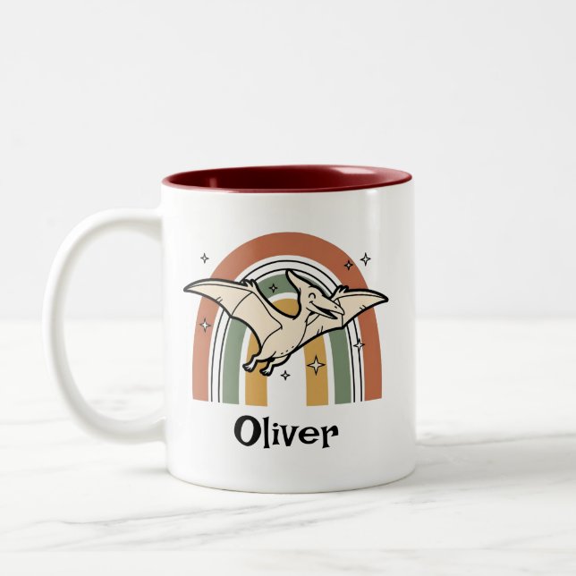 Caneca De Café Em Dois Tons Fofo Boho Tom Dinosauro Voador & Arco-íris (Esquerda)
