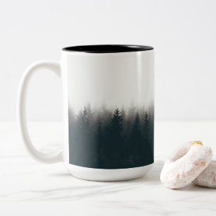Caneca De Café Em Dois Tons Fogggy Forest Pine Mountain Aestic Art
