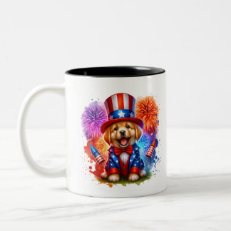 Caneca De Café Em Dois Tons Fogos de artifício lindos do tio Patriótico Sam Pu