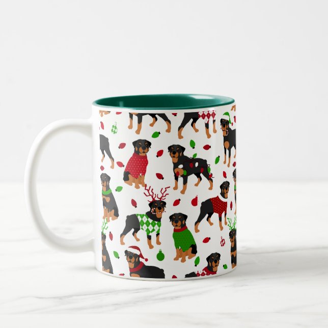 Caneca De Café Em Dois Tons Fogueira de café rottweiler de Natal (Esquerda)