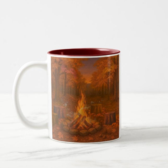 Caneca De Café Em Dois Tons Fogueira de Crepúsculo de Outono (Esquerda)