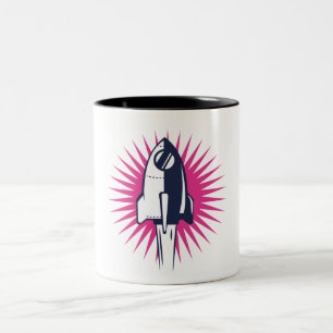 Caneca De Café Em Dois Tons Foguete Espacial Retro