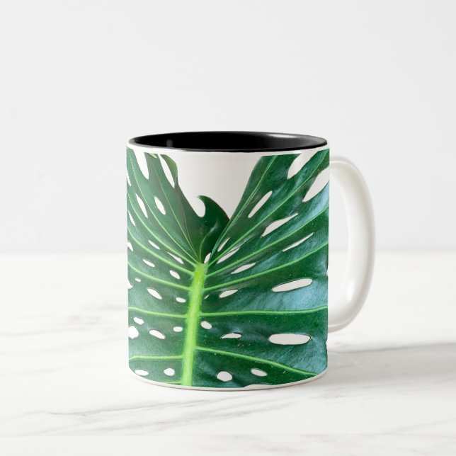 Caneca De Café Em Dois Tons Folha da floresta tropical úmida Elegante Palm Fol (Frente Esquerda)