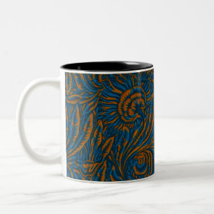 Caneca De Café Em Dois Tons Folha de Acanto Botânica em Estilo Teal de William
