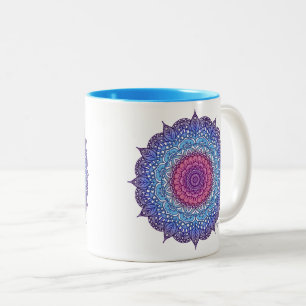 Caneca De Café Em Dois Tons Folha de Flor Roxa Mandala