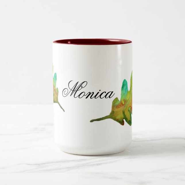 Caneca De Café Em Dois Tons Folha de outono Personalizada (Centro)