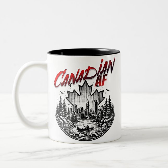 Caneca De Café Em Dois Tons Folha do Maple Canoeiro de Paisagem AF Canadense (Esquerda)