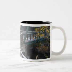 Caneca De Café Em Dois Tons Folhagem de outono e uma ponte sobre os Millers