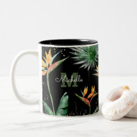 Folhagem Tropical Palm Monograma Script Dourado Pr