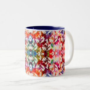 Caneca De Café Em Dois Tons Folhas botânicas abstratas