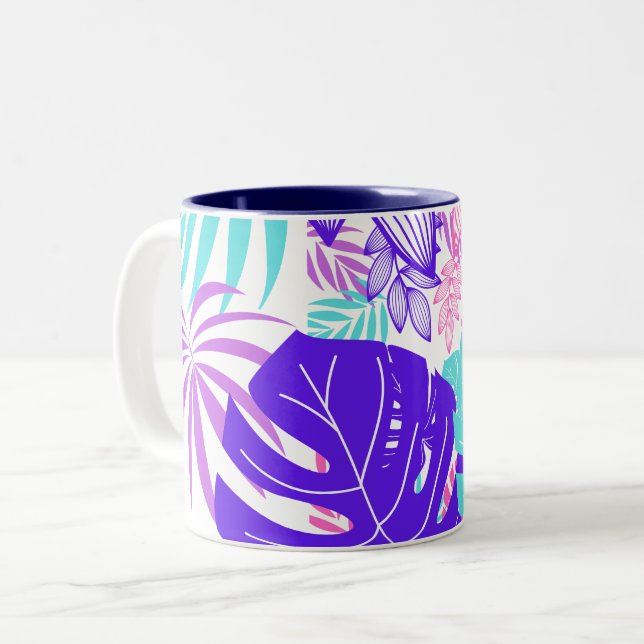 Caneca De Café Em Dois Tons Folhas Coloridas (Frente Esquerda)