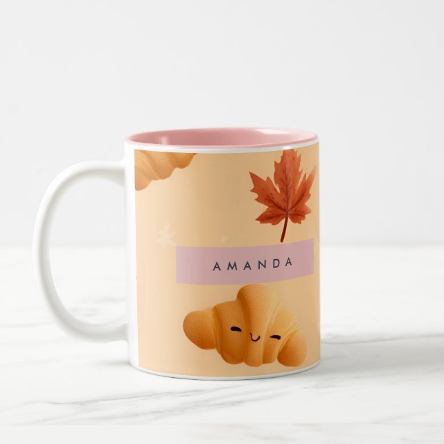 Caneca De Café Em Dois Tons Folhas de Café Croissant de Queda Personalizada (Esquerda)
