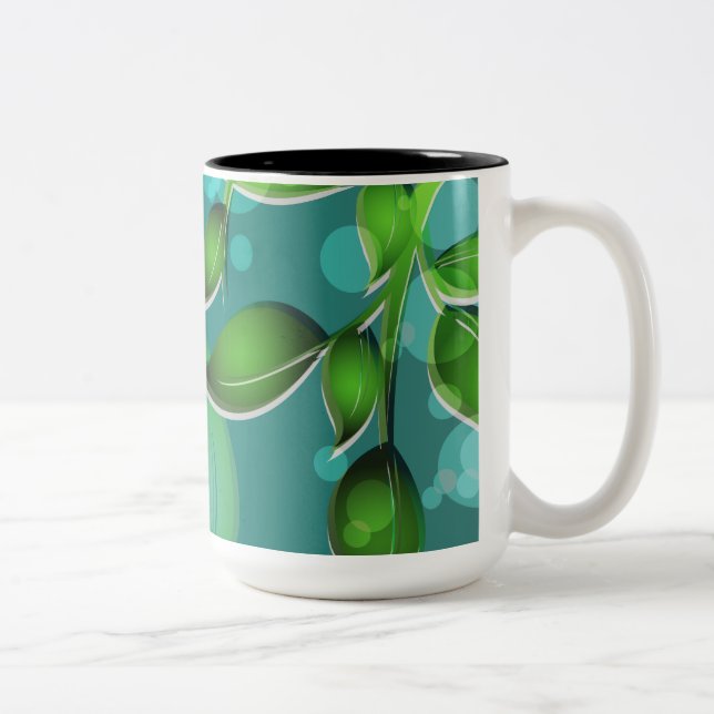 Caneca De Café Em Dois Tons Folhas de jardim frescas (Direita)