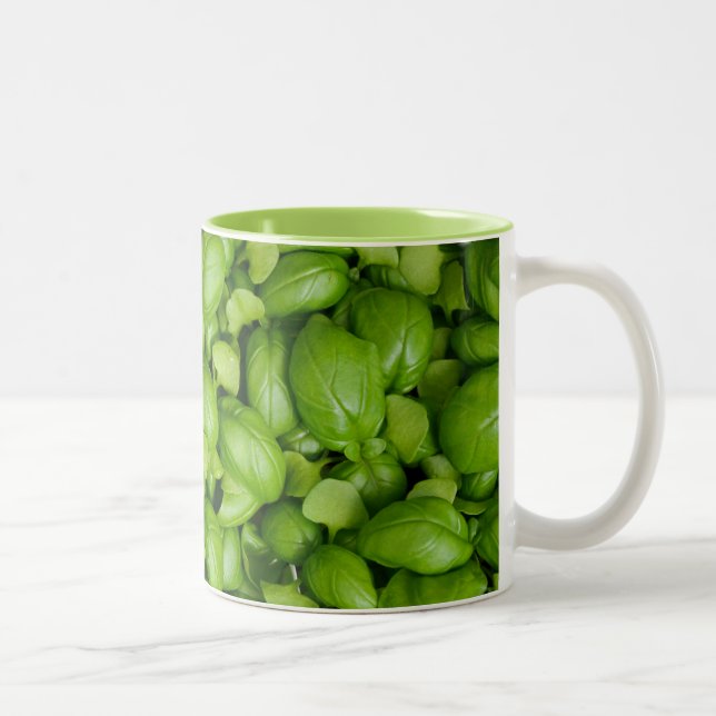 Caneca De Café Em Dois Tons Folhas de manjericão verde (Direita)