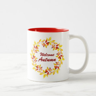 Caneca De Café Em Dois Tons Folhas de Outono em Aquarela