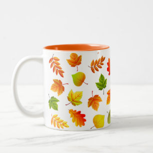 Caneca De Café Em Dois Tons Folhas de Outono Lindas em Branco